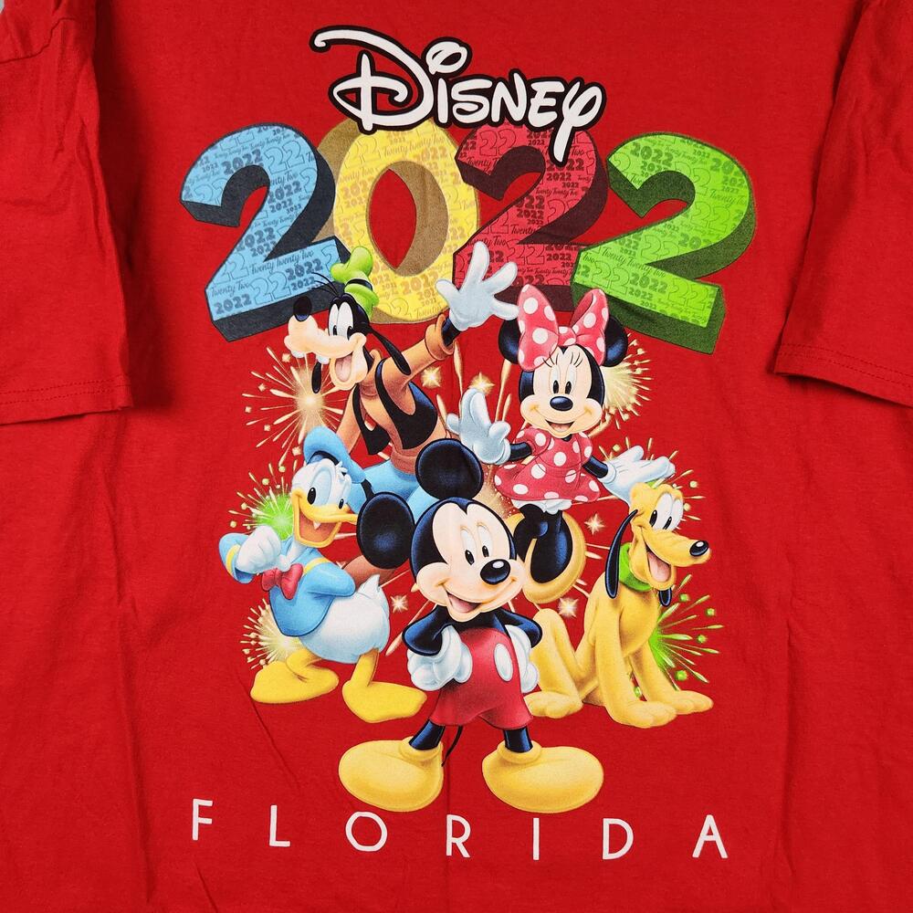 Disney 2022 Florida Graphic Shirt Mens 2XL Red Mickey Minnie Donald Goofy Pluto